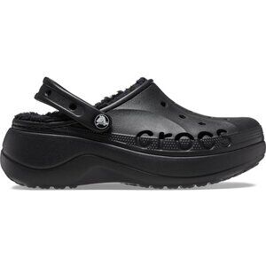 Crocs Women's Black Baya Fur Adjustable Slip-On Casual Platform Clogs Size 7